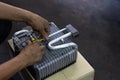 Car air conditioner evaporator coil close up.Ã¢â¬Â¨ Auto mechanic worker fixing air condition in car garage..MaintenanceÃÂ service,